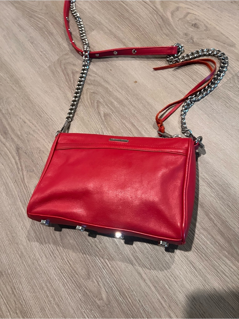 Rebecca Minkoff Red Leather Crossbody with Silver Chain - Picture 6 of 9